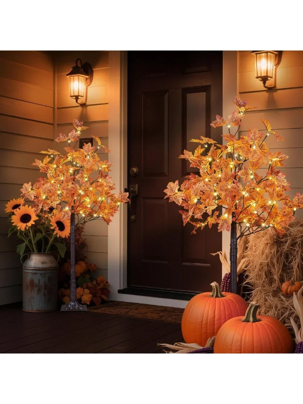 2-Pack 4FT Lighted Maple Trees with 144 Warm White LED Lights - Perfect for